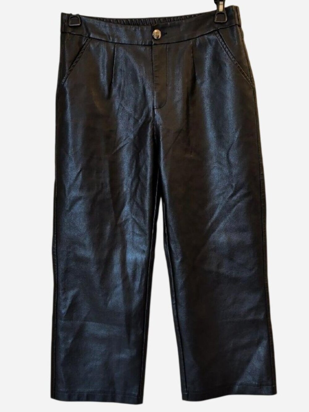 Vintage Black Faux Leather Cropped Ankle Pants Size L